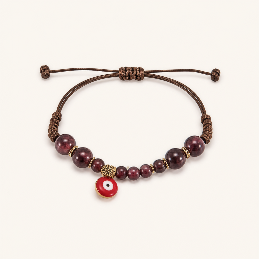 [Pulseras WEB] Pulsera de Hilo Ojo Protector Granate
